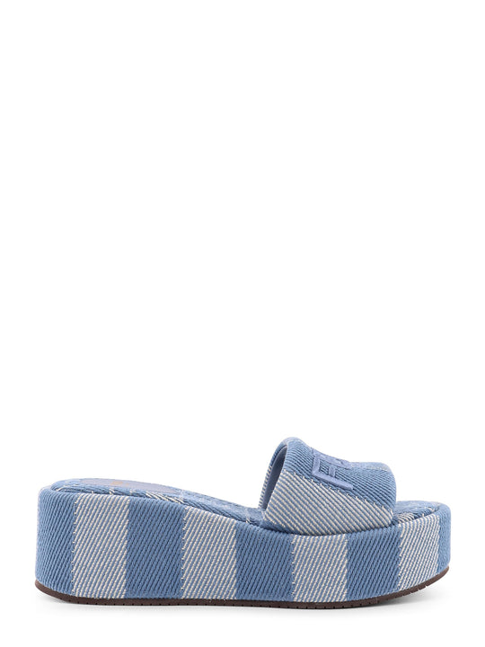Sunshine Denim-Effect Jacquard Flatform Slides