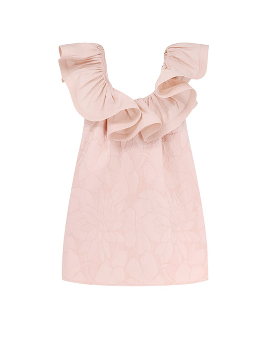 Floral Jacquard Mini Dress With Ruches