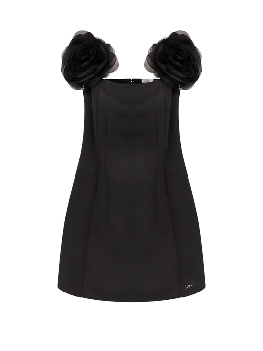 Embroidery Mini Dress With Voile Flowers Detail