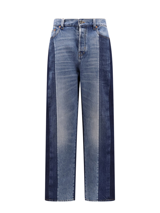 Patchwork Denim Jeans With Gucci Rosso Ancora