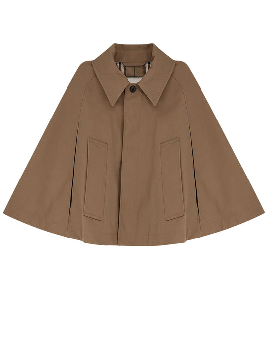 Cotton Blend Water-Repellent Twill Cape With Burberry Check Lining