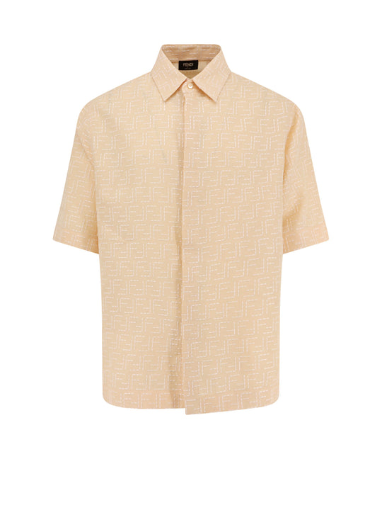 Jacquard Linen And Cotton Shirt With All-Over Ff Embroidery