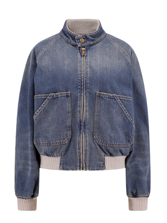 Ianira Denim Jacket With Knitted Ribbed Profiles