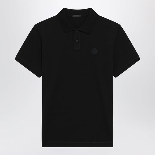 Black Cotton Piqué Polo Shirt With Logo Patch