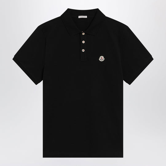 Black Cotton Polo With Logo Patch