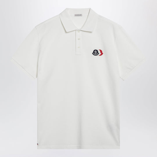 White Cotton Polo Shirt With Triple Crest Logo Patch