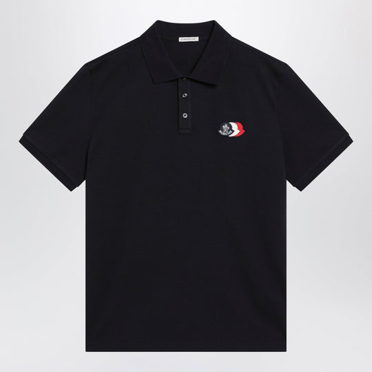 Blue Cotton Polo Shirt With Triple Crest Logo Patch