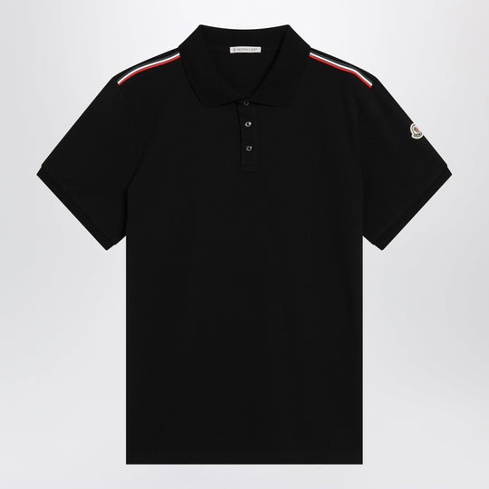 Black Cotton Piqué Polo Shirt With Tricolor Trims