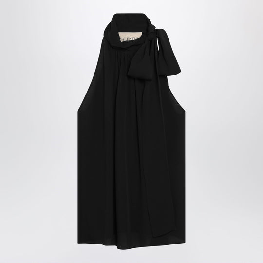 Black Silk Top With Neck Bow