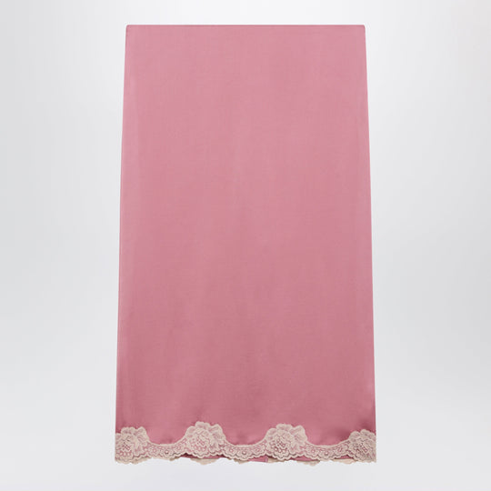 Pink Cady Midi Skirt With Lace Details