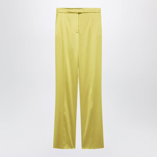 Avocado-Colored Trousers In Shiny Silk Blend