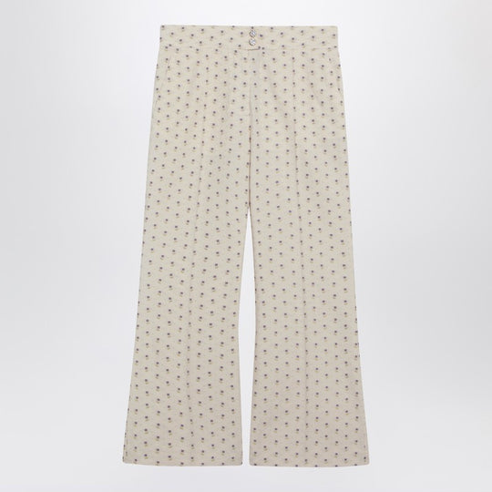 Ivory Trousers With Floral Pattern