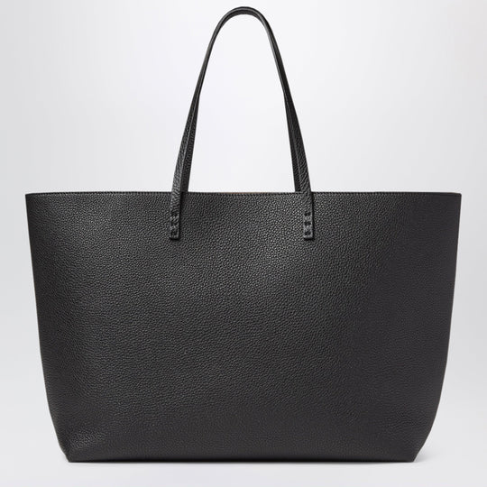 Black Cuoio Romano Leather Medium Roll Shopper
