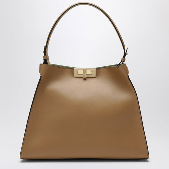 Fendi Way Medium Bag In Cappuccino Leather And Green Suede