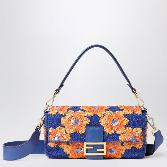 Baguette Bag With Floral Embroidery In Multicoloured Beads And Sequins