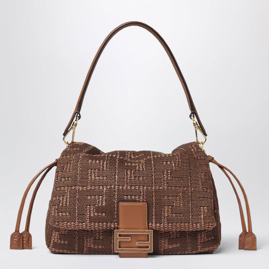 Medium Baguette Mums’ Bag In Woven Raffia With Ff Selliér Embroidery