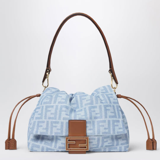 Medium Baguette Mums’ Bag In Light Blue Ff Denim