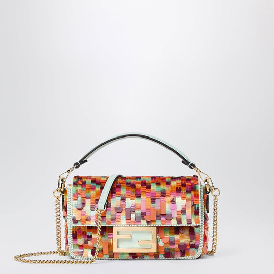 Mini Baguette Bag In Multicoloured Sequins