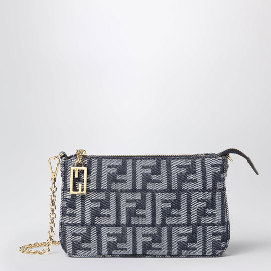 Baguette Pouch In Blue Denim-Effect Ff Jacquard