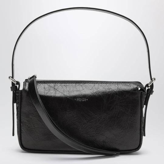 Black Zip Top Small In Crackled Leather Bag