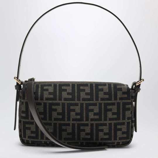 Brown Zip Top Small Bag In Ff Zucca Jacquard Fabric