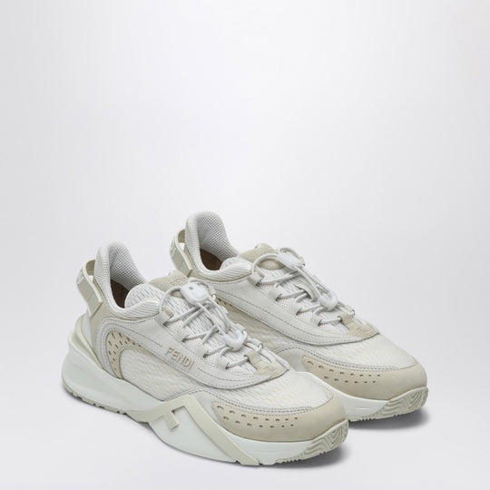 Fendi Flow Sneaker In White Mesh And Suede