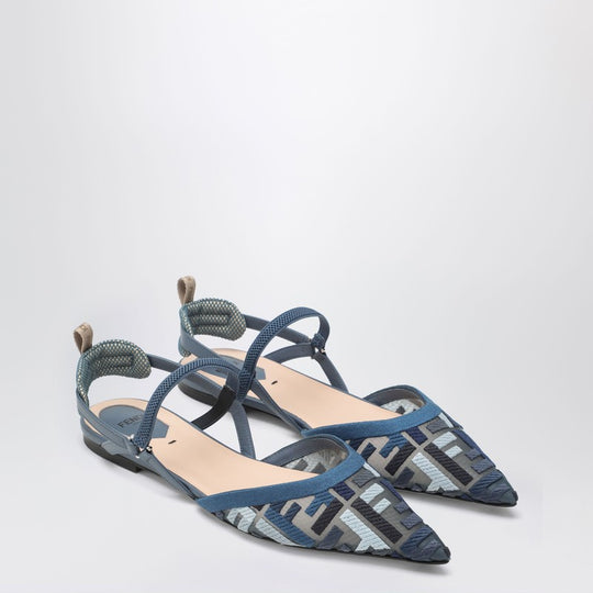 Slingback Flat Colibrì Lite In Mesh With Embroidery Ff Blue