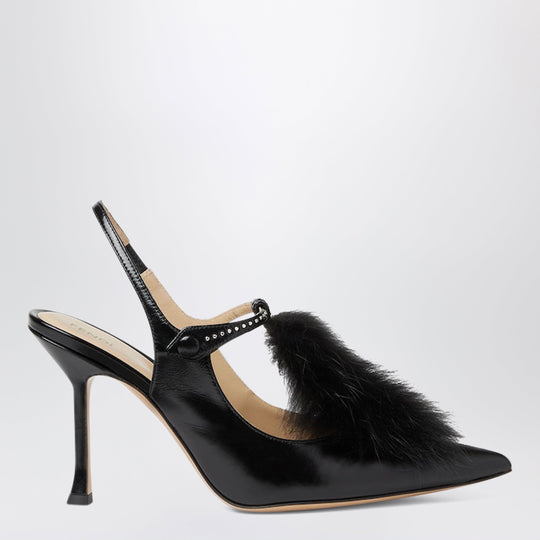 Fendi Noir Black Leather Slingbacks