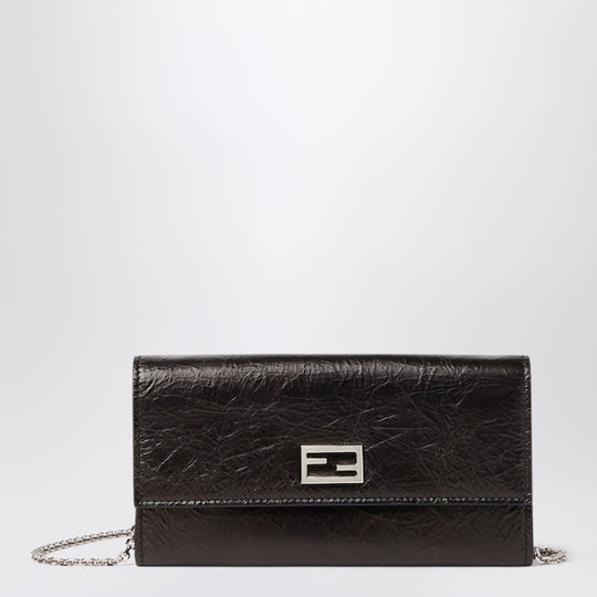 Tube Continental Wallet With Chain In Black Cracked Leather