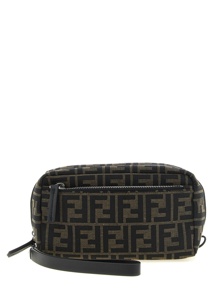 Fendi Small Double Zip Beauty - Brown | 43a49fe689e523f0ff49aa6d8d345bd3644b8ba3