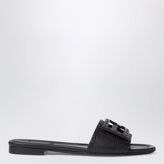 Black Leather Baguette Slides