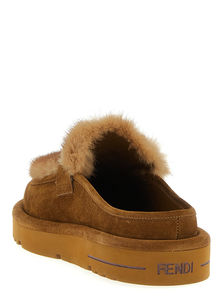 Fendi Suede And Fur Sabots Flat shoes - Multicolor | 2a8e410d676fcc98fd4c700105ab9ed533fe60c6