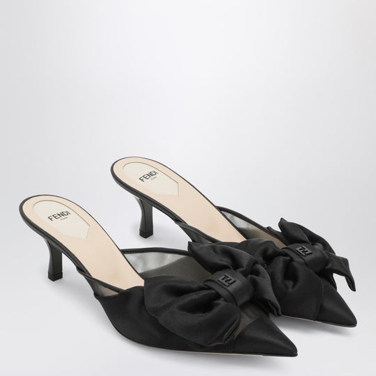 Black Satin Medium-Heeled Sabots