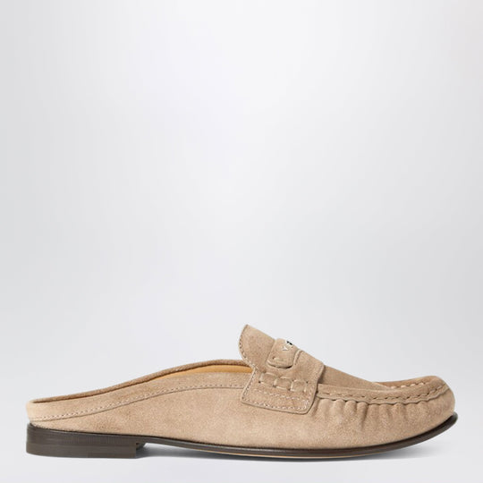 Fendi Scrunch Sabots In Beige Suede