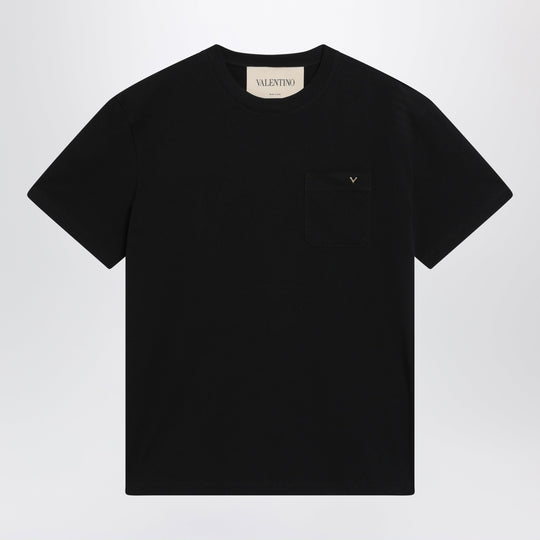 Black Cotton T-Shirt With V Gold