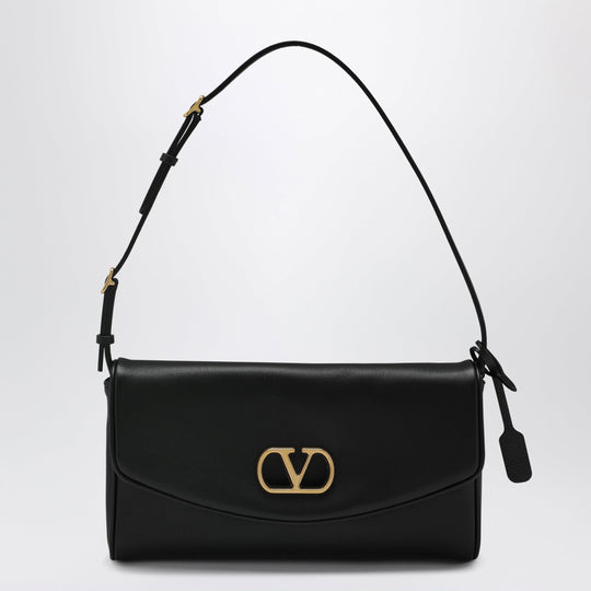 Devain V Logo Leather Clutch Shoulder Bag In Black