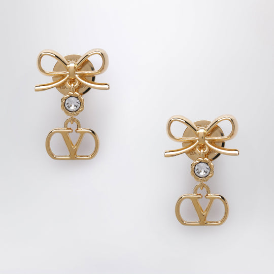 Vlogo Bow Stud Earrings In Brass And Crystals, Gold