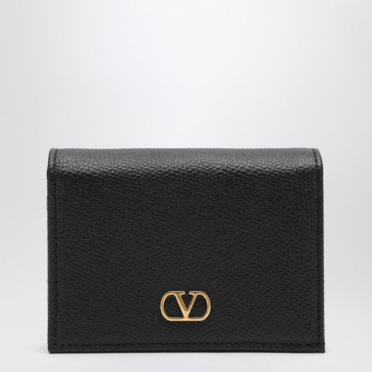 Signature Black Leather V Logo Wallet