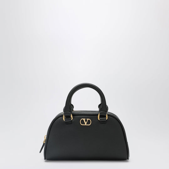 Black V Logo Signature Mini Duffle Bag In Grained Calfskin