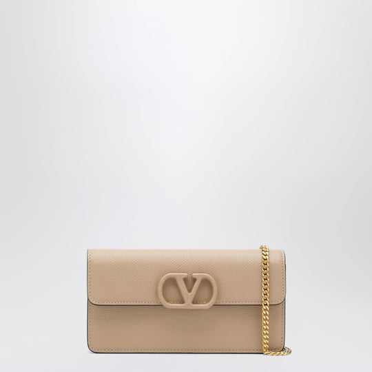 Sand Pink Leather Vlogo Signature Wallet With Chain