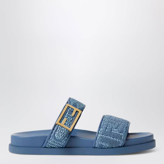 Fendi Feel Slides In Light Blue Raffia