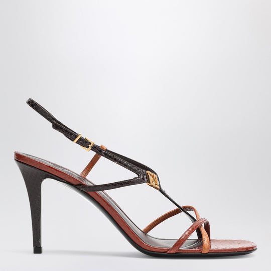 Fendi F Fold Burgundy/Brown Heel Sandal
