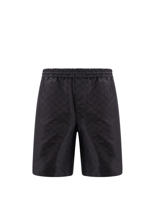 Cotton And Silk Bermuda Shorts With Allover Gg Logo