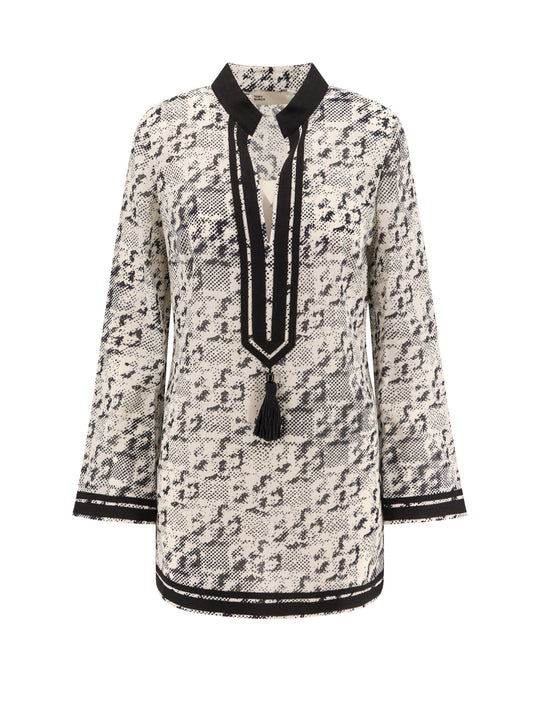 Silk And Cotton Tunic With Pixelated Logo Print