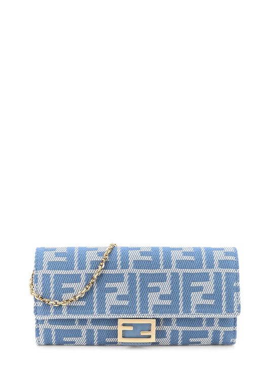 Baguette Continental With Chain Denim-Effect Ff Jacquard Wallet