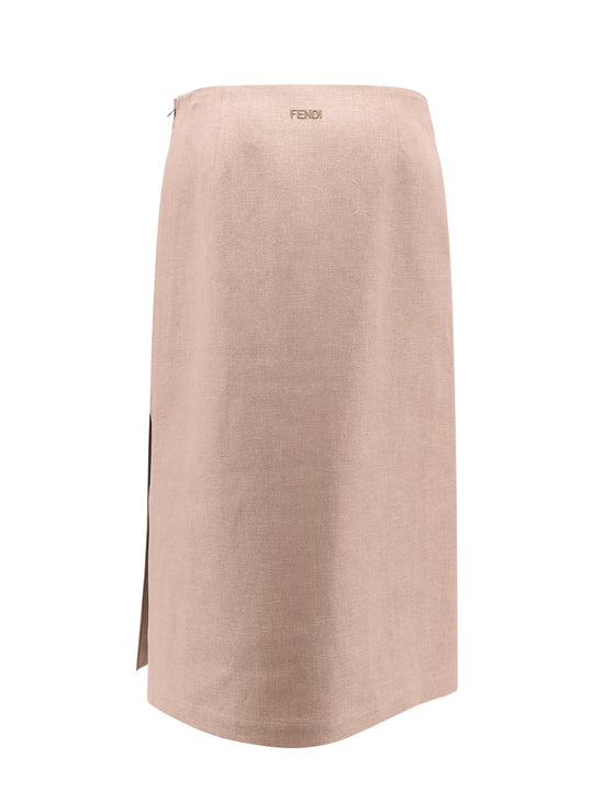 Linen Skirt With Side Zip And Slit