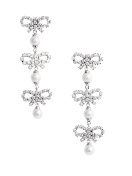 Micro Bow Tiered Pearl Earrings