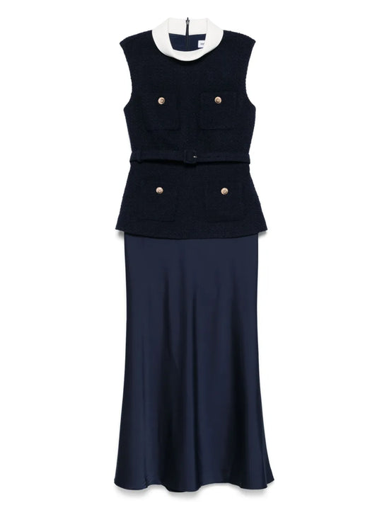 Navy Boucle Sleeveless Midi Dress