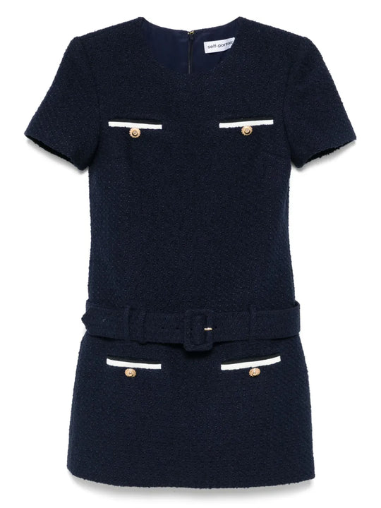 Navy Blue Bouclé Mini Dress