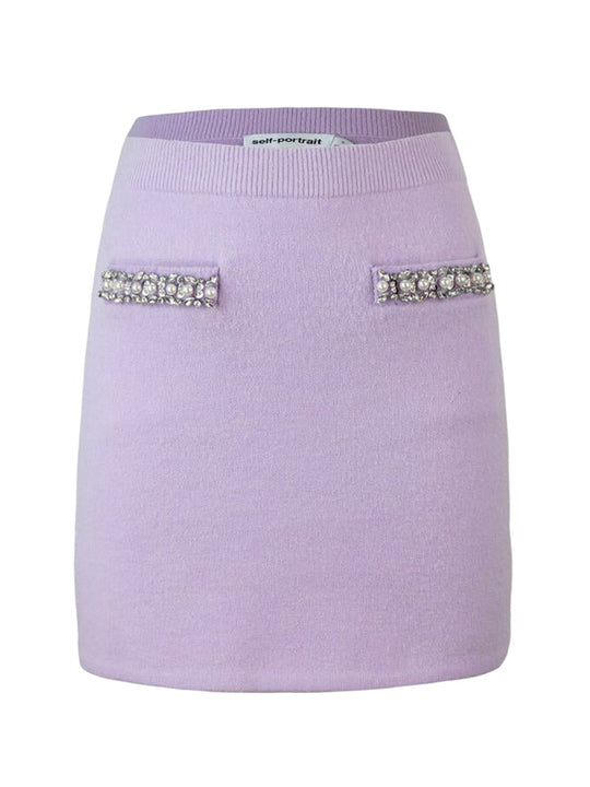 Lilac Crystal Trim Knit Skirt